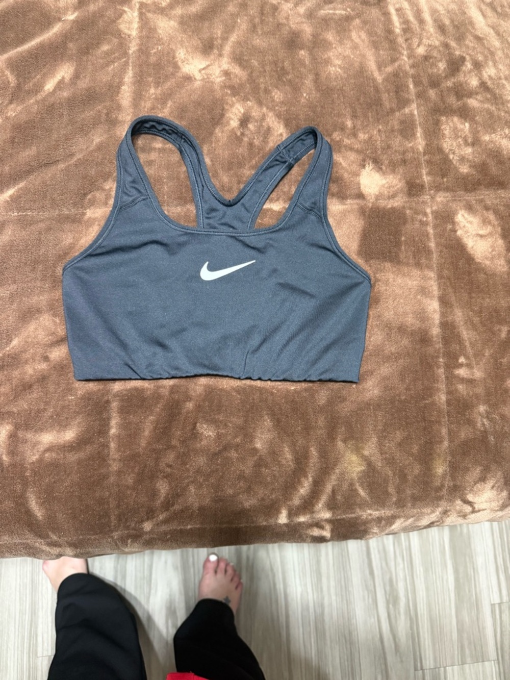 Woman’s size medium Nike Black Racerback Sports Bra with White Swoosh - Picture 2 of 11